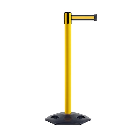 Stanchion Belt Barrier Rubber Base Yellow Post 11ft.Bk/Y H Belt